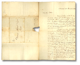 Extrait d’une lettre originale de Thomas G. Ridout (Montréal) à son père, Thomas Ridout, 20 novembre 1813 Extrait d’une lettre originale de Thomas G. Ridout (Montréal) à son père, Thomas Ridout, 20 novembre 1813