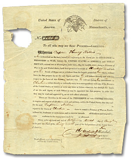 Document regarding the exchange of Captain Henry Nelles, prisoner of War, August 10, 1814 Document regarding the exchange of Captain Henry Nelles, prisoner of War, August 10, 1814