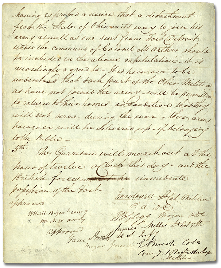 Terms of capitulation of Fort Detroit (page 2), August 16, 1812