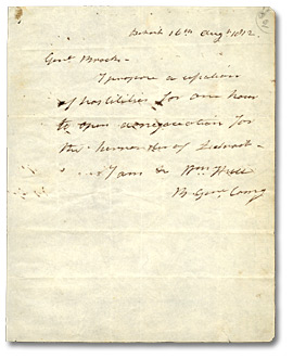 Messages du brigadier général Hull au général Brock, 16 août 1812 (Page 1) Messages du brigadier général Hull au général Brock, 16 août 1812