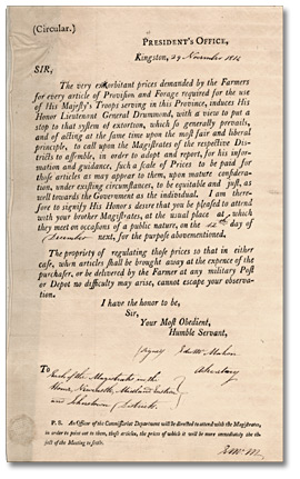 A Circular from the Presidents Office November 29, 1814, regarding the regulation of prices. A Circular from the Presidents Office November 29, 1814, regarding the regulation of prices.