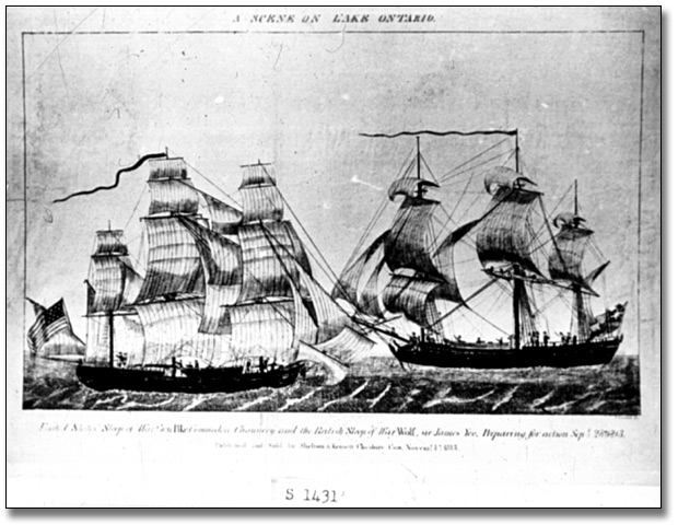 Gravure : The USS General Pike and HMS Wolf, 28 septembre 1813