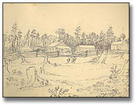 Aquarelle : End view of John's house, Canada, 1837 ou 1838