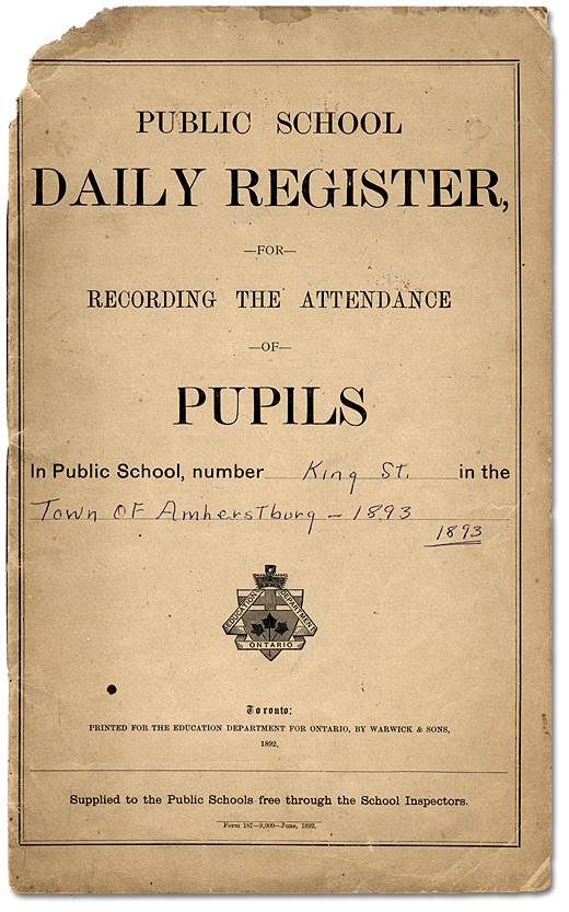 Registre journalier de l'école publique King Street, 1893