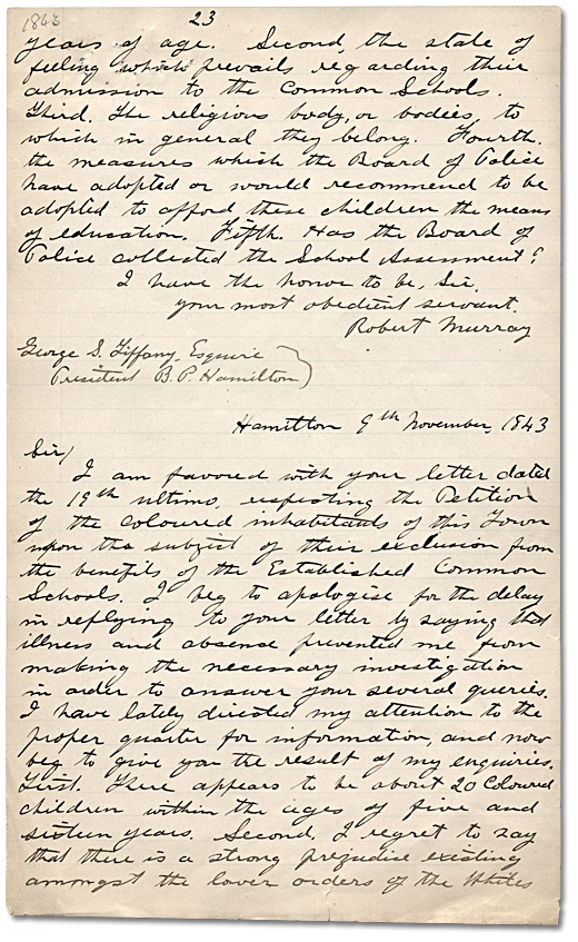 Letter dated November 9 from George S. Tiffany, Esquire to Reverend R. Murray, page 23