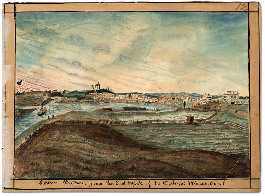 Aquarelle : Lower Bytown, from the East Bank of the Deep-cut, Rideau Canal, 1845