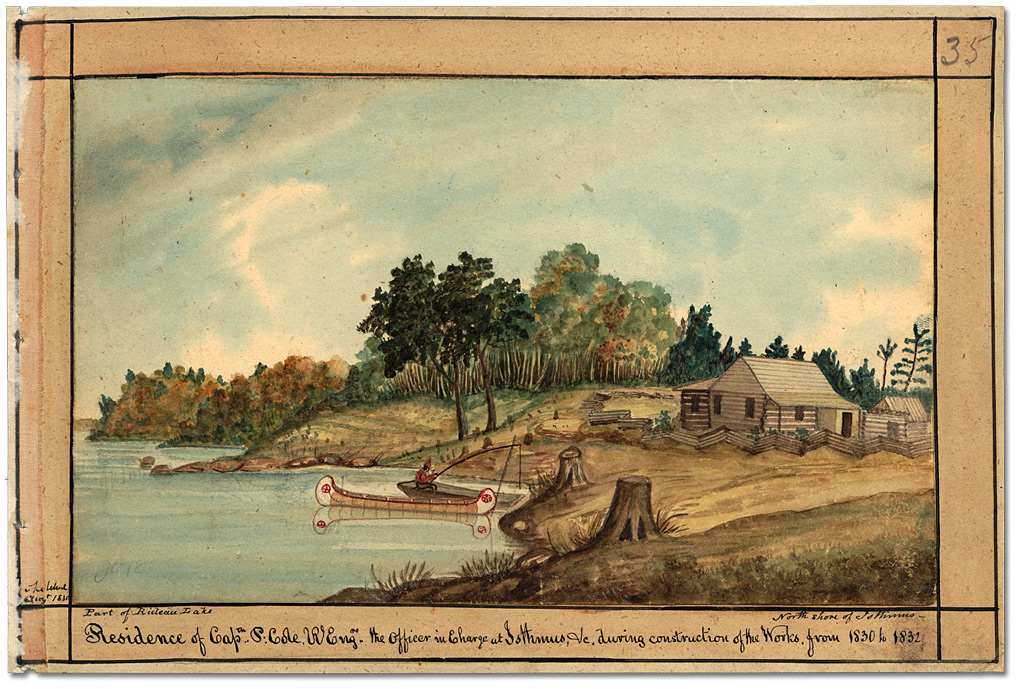 Watercolour: Residence of Cap.tn P. Cole, R. Eng. Rs the Officer in charge at Isthmus, &c. during construction of the Works, from 1830 to 1832, 1830