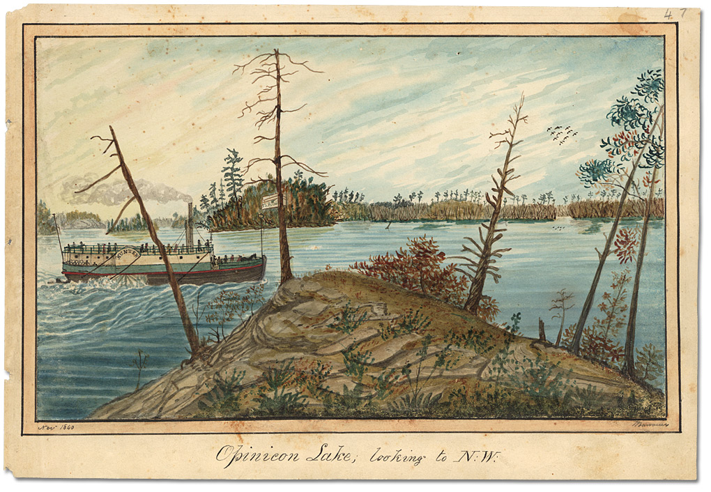 Watercolour: Opinicon Lake looking to N.W., 1840