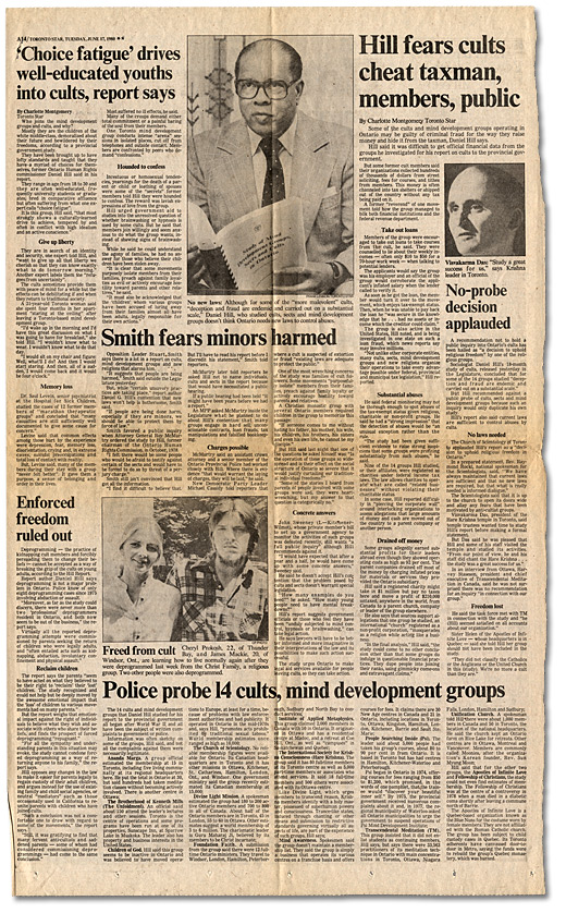 Clipping from the Toronto Star, "Infiltrators spied on us - cult prober", June 17, 1980 - Page 2