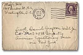 Enveloppe qui contient la lettre de May Edward Hill à Daniel Hill jr, le 5 janvier, 1919