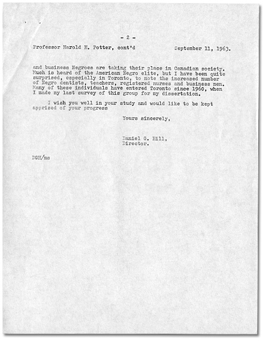 Letter to Harold H. Potter from Daniel G. Hill, September 11, 1963, Page 2
