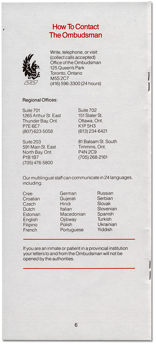 Brochure de l'Ombudsman de l'Ontario,