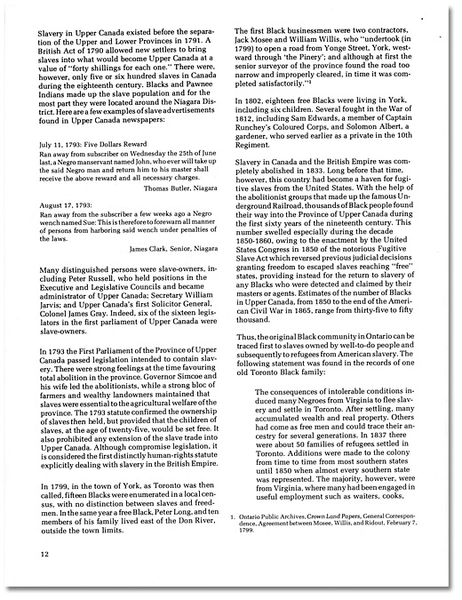 Address delivered by Daniel G. Hill to the Black History Conference, "Black History in Early Toronto", February 18, 1978, Page 12