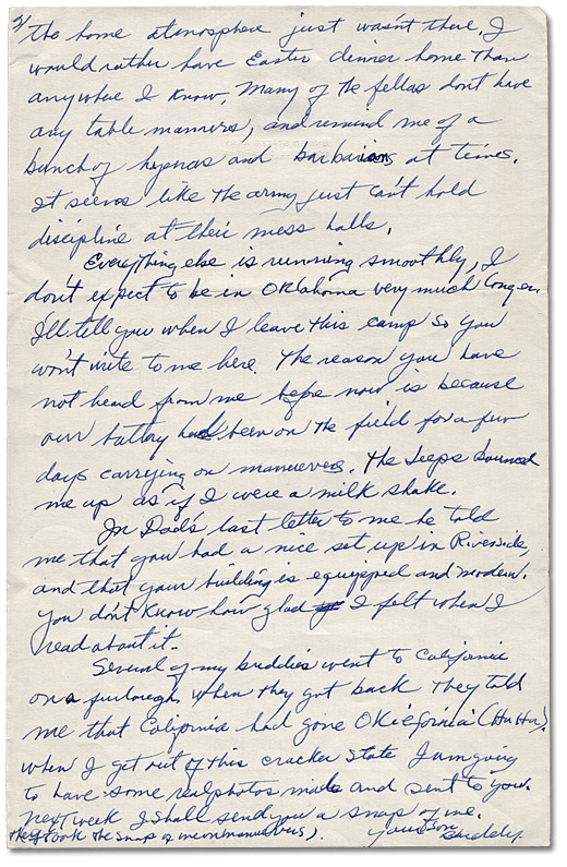 Letter from Daniel G. Hill to mother, April 25, 1943, Page 2