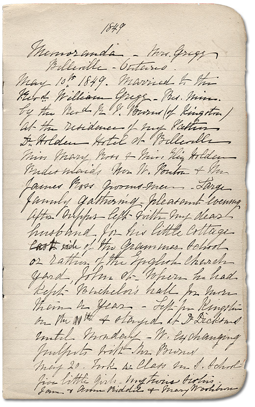 Page du journal de Phoebe Gregg's, 1849