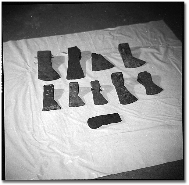 Photo: Fur trade artefacts found on Hudson's Bay Company site at Fort Severn, 1959