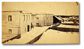 Photo: Old Factory House in the winter in Moose Factory, [ca. 1967]
