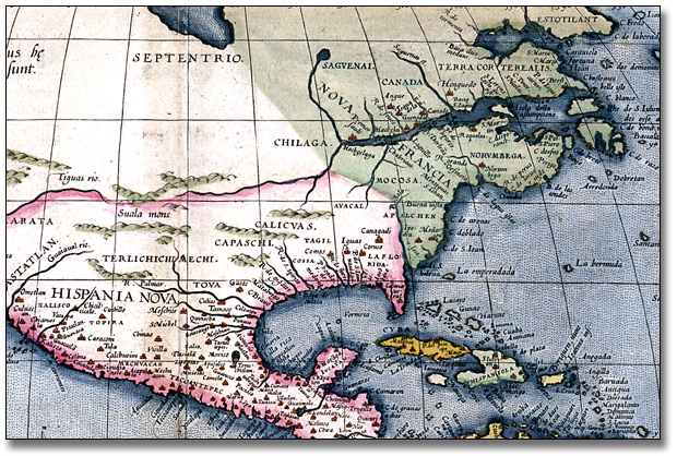 Carte : Ortellius, Abraham. Americae Siva Novo Orbis, Nova Descriptio., 1578 (détail)