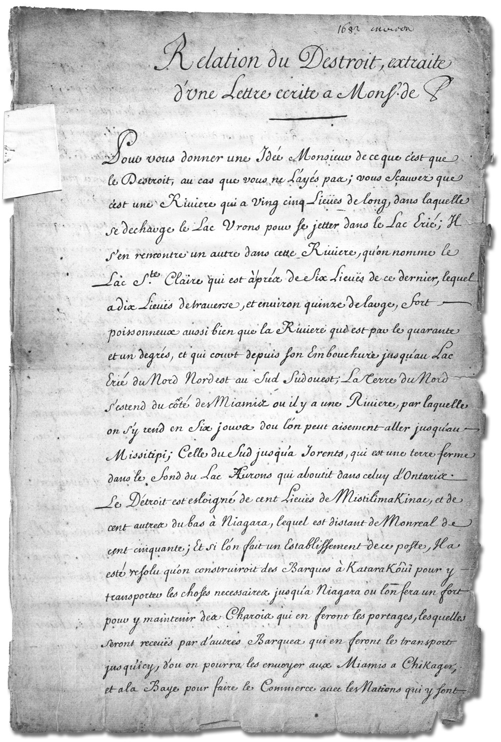 Relation du Détroit, extraite d’une lettre écrite à Monsieur De Pontchartrain, [1683?] - Page 2