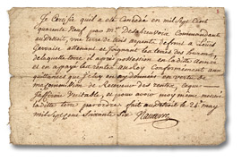 Land certificate, Robert Navarre to Louis Gervais, 1766