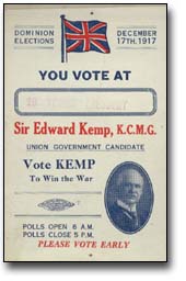 Vote Kemp to win the war - [Publicité électorale, élections fédérale, 17 décembre 1917]