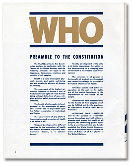 World Health Organization Supplement No. 41 to Canada’s Health and Welfare. Préambule de la constitution, [vers 1966]
