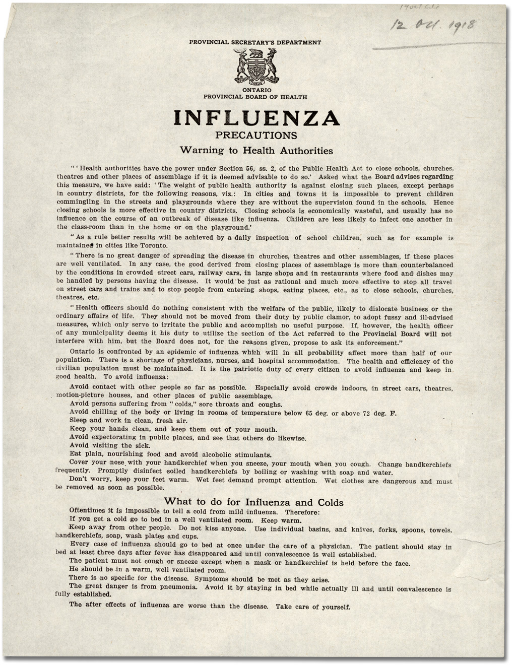 Affiche sur l’influenza, 1918