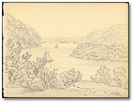From the Hotel West Point, looking up the River, New York, 1837