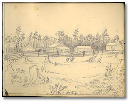 End view of John's house, Canada, 1837 ou 1838