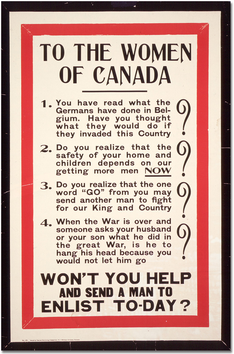 Affiche de guerre - Recrutement : To the Women of Canada [Canada], [entre 1914 et 1918]