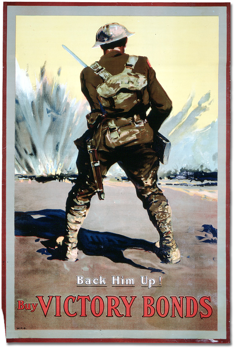 Affiche de guerre - L'emprunt de la victoire : Back Him Up! Buy Victory Bonds [Canada], [vers 1918]