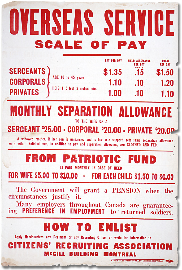 Affiche de guerre - Le fonds patriotique canadien : Overseas Service Scale of Pay [Canada], [entre 1914 et 1918]