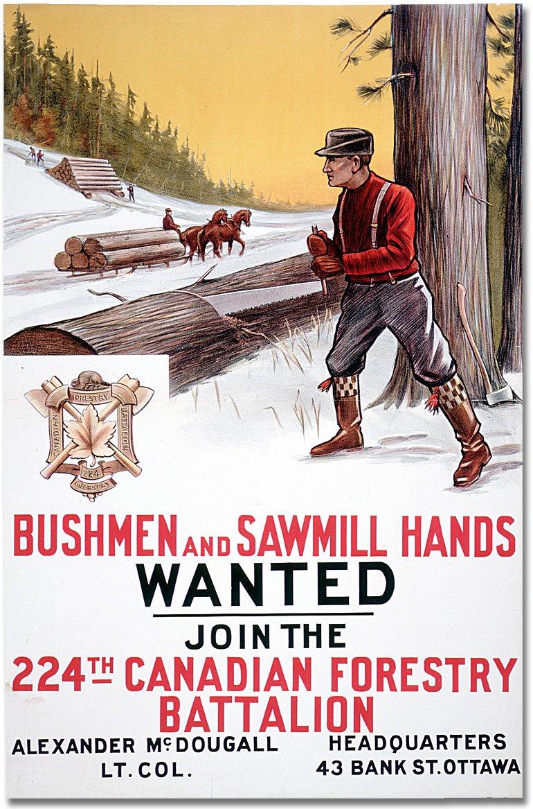Affiche de guerre - Recrutement : Bushmen and Sawmill Hands Wanted [Canada], [entre 1914 et 1918]