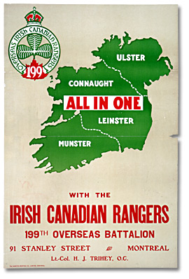 Affiche de recrutement représentant une carte de l’Irlande de couleur verte  