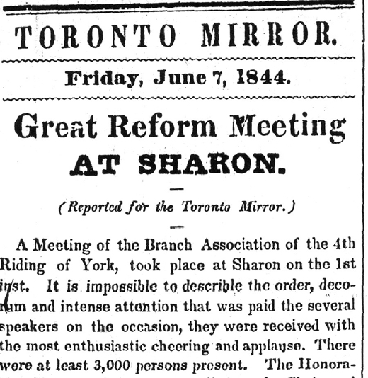 Toronto Mirror: Great Reform Meeting at Sharon, le 7 juin 1844