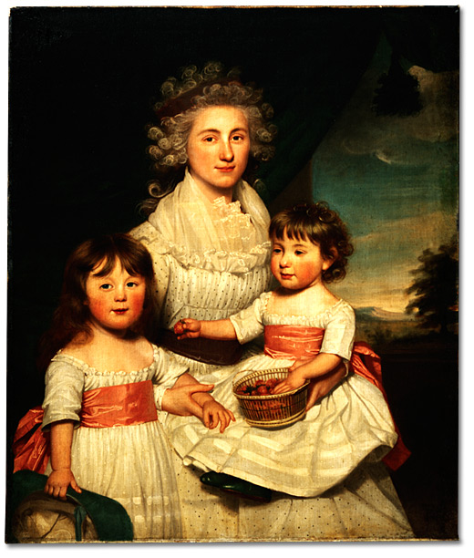 huile sur toile : Hannah Jarvis (née Owen Peters) et de ses filles Maria Lavinia et Augusta Honoria Jarvis, [vers 1791]