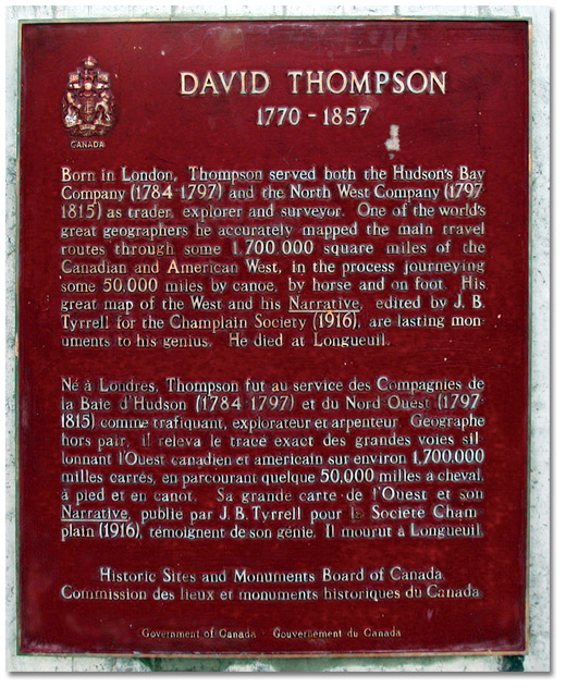 Plaque: David Thompson 1770-1857