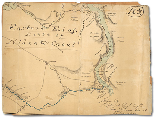 Carte de l'extrémité est du système du canal Rideau, 1830