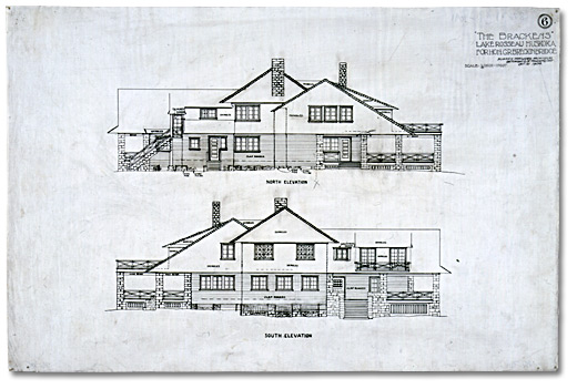 North and south elevations of the "The Brackens" Cottage for Hon. C. R. Breckinbridge. Lake Rosseau, Muskoka, October 21, 1904