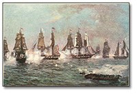 Thumbnail of a detail of painting of a naval engagement during the War of 1812