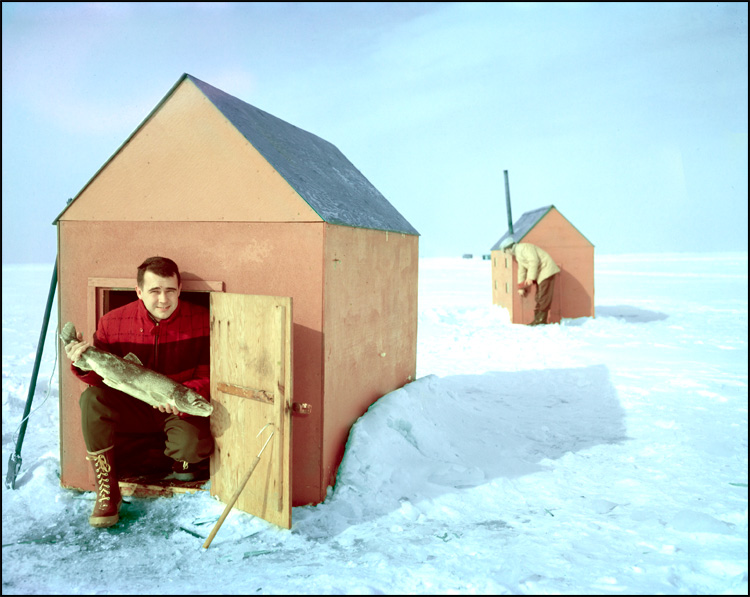 Ice fishing, Lake Simcoe, 1959