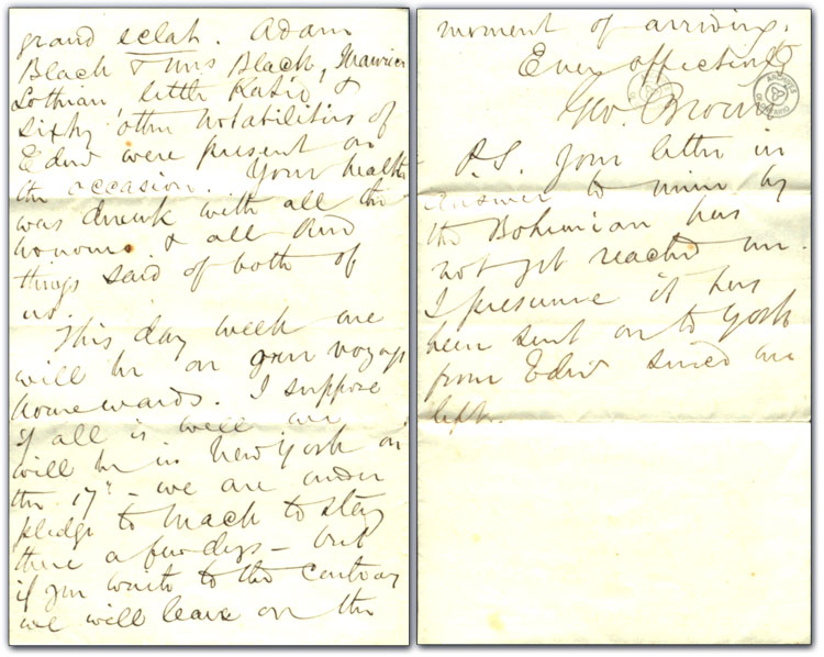 Letter from George Brown to Peter Brown (George’s father), 29 November 1862