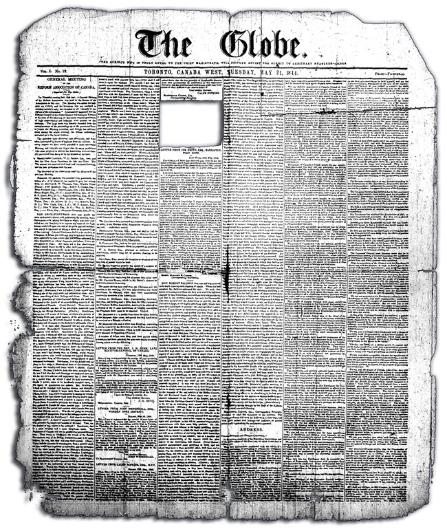 Front page of The Globe, 21 May 1844