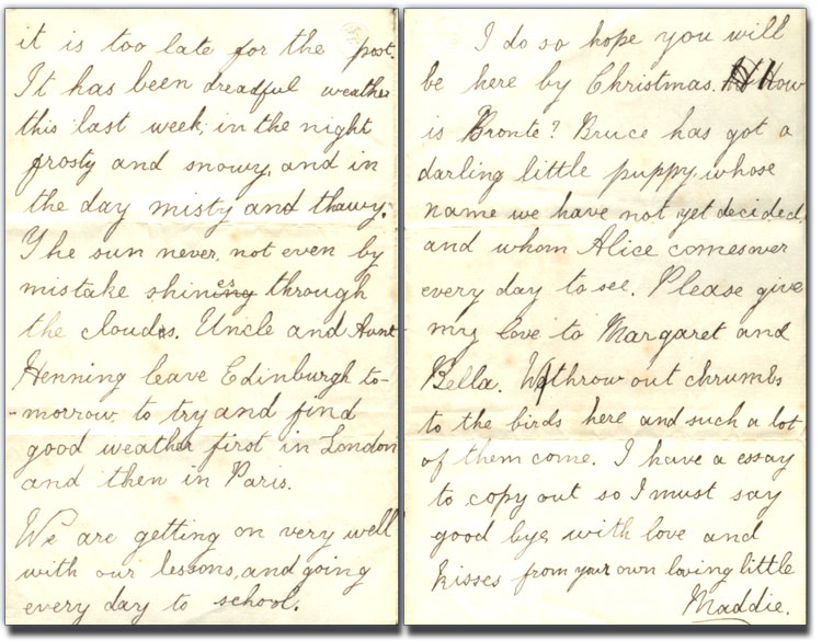 Letter from Margaret “Maggie” Brown to George Brown, 1 December 1875