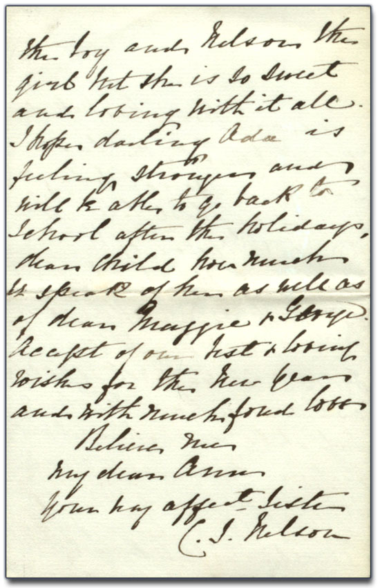 Lettre de C.J. Nelson (sœur d’Anne) à Anne Brown, 21 décembre 1880