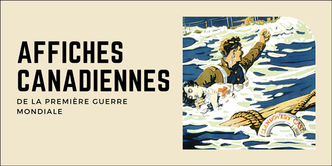 Bannière de l’exposition avec détail de l’affiche « Victory Bonds Will Help Stop This - Kultur vs. Humanity »  