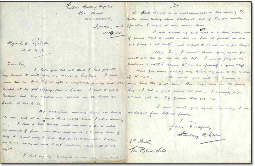 Letter from Finlay McLean to L. Bruce Robertson, October 11, 1917