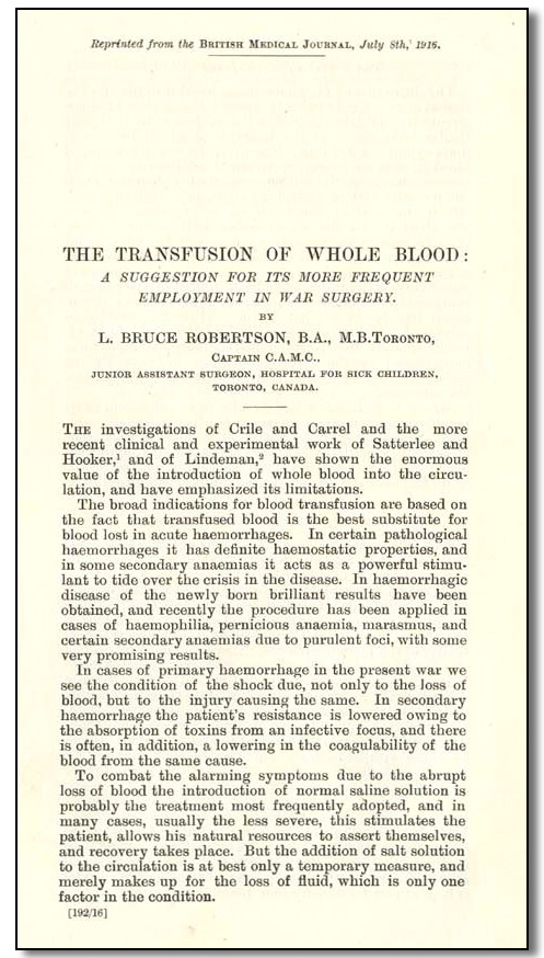 The Transfusion of Whole Blood